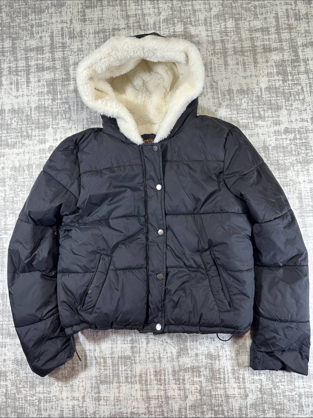Ambiance Black Hooded Puffer Jacket with Cream Faux-Fur Lining